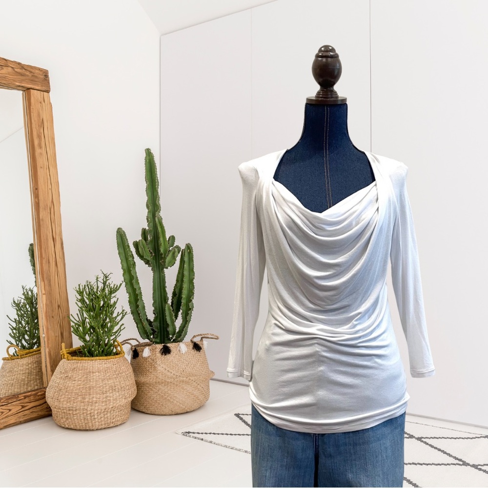 Cabi 3/4 Sleeve Draped Neck Top